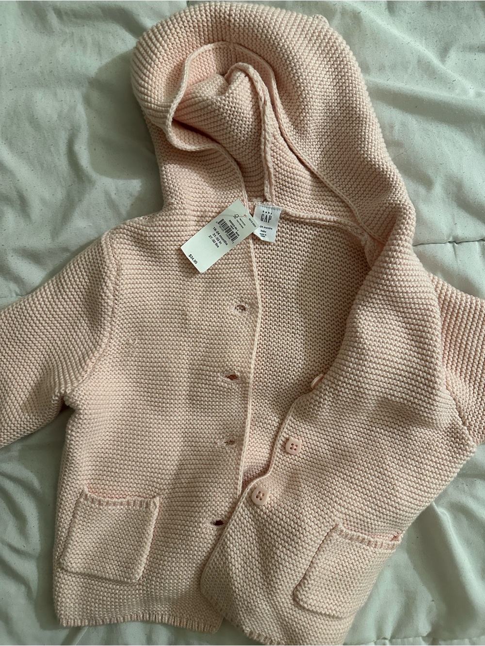 GAP Kids Hooded Knit Cardigan - Pale Pink